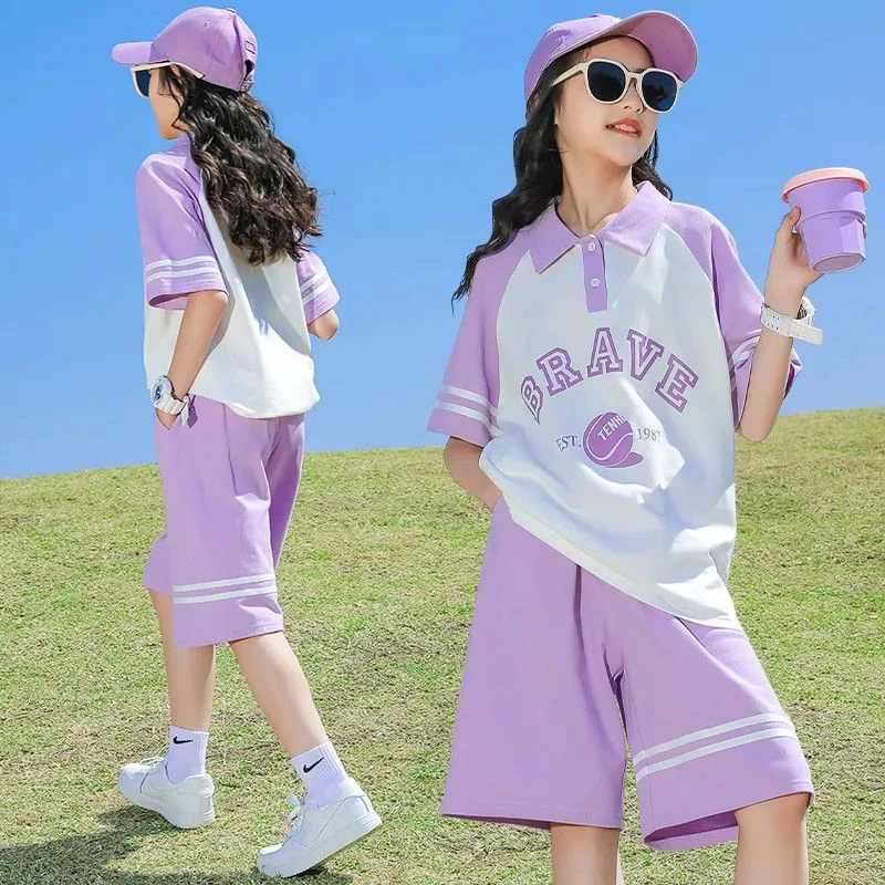 女童套装2025夏季新款宽松儿童夏装女中大童宽松Polo领潮款两件套