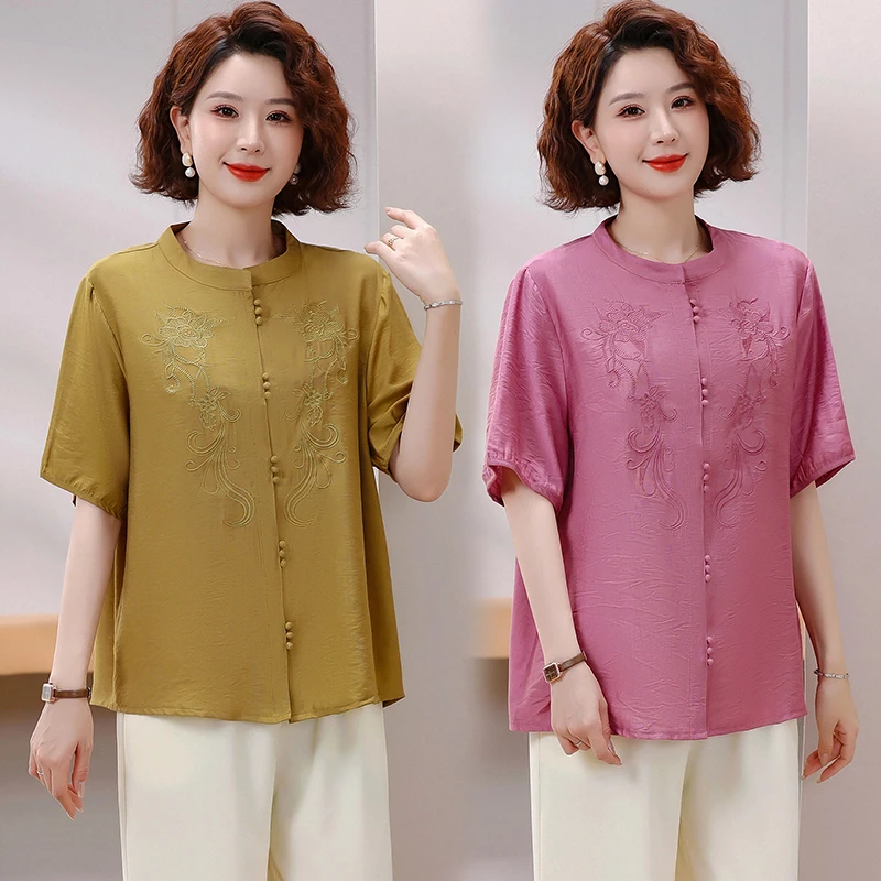 130-240斤特大码妈妈装夏季休闲简单宽松短袖衬衫中老年女装衬衣