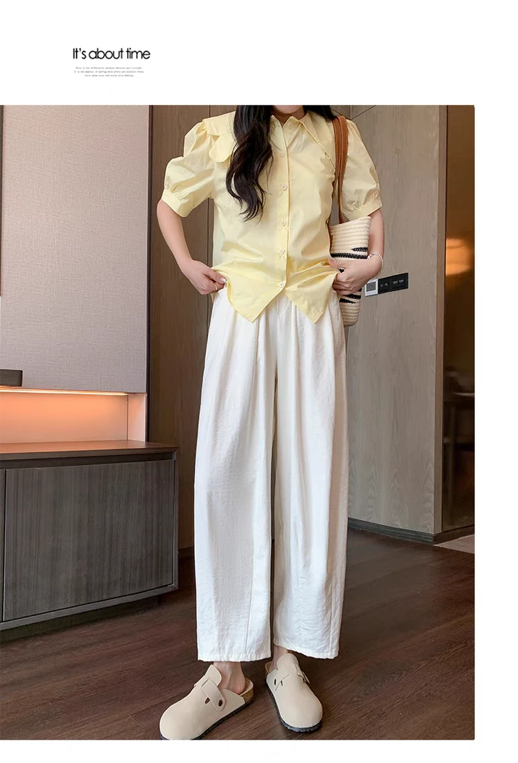 夏季新款女高腰冰丝九分萝卜裤宽松垂感休闲百搭