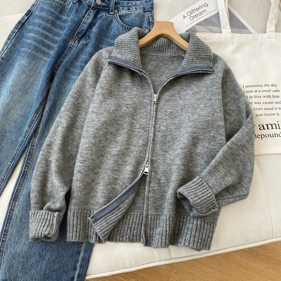 5091气质百搭毛衣针织开衫女新款外搭洋气小个子上衣针织纯色