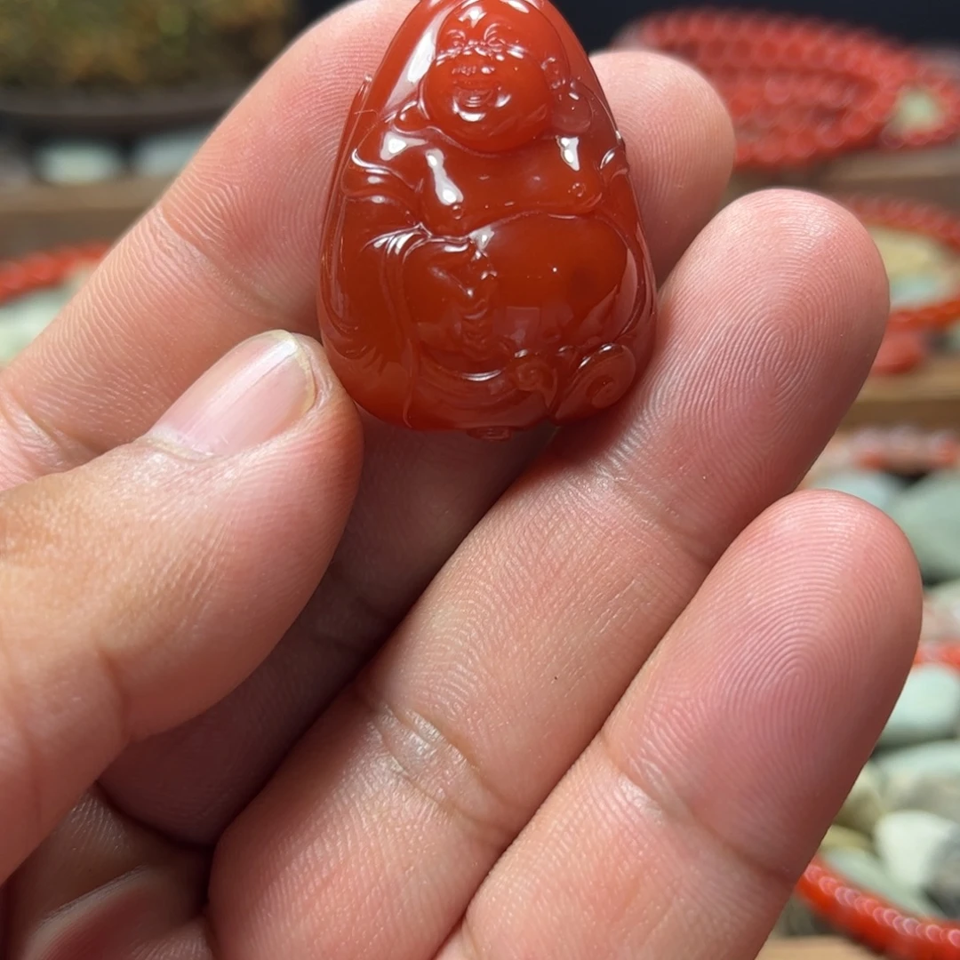 南红玛瑙未镶嵌弥勒佛吊坠