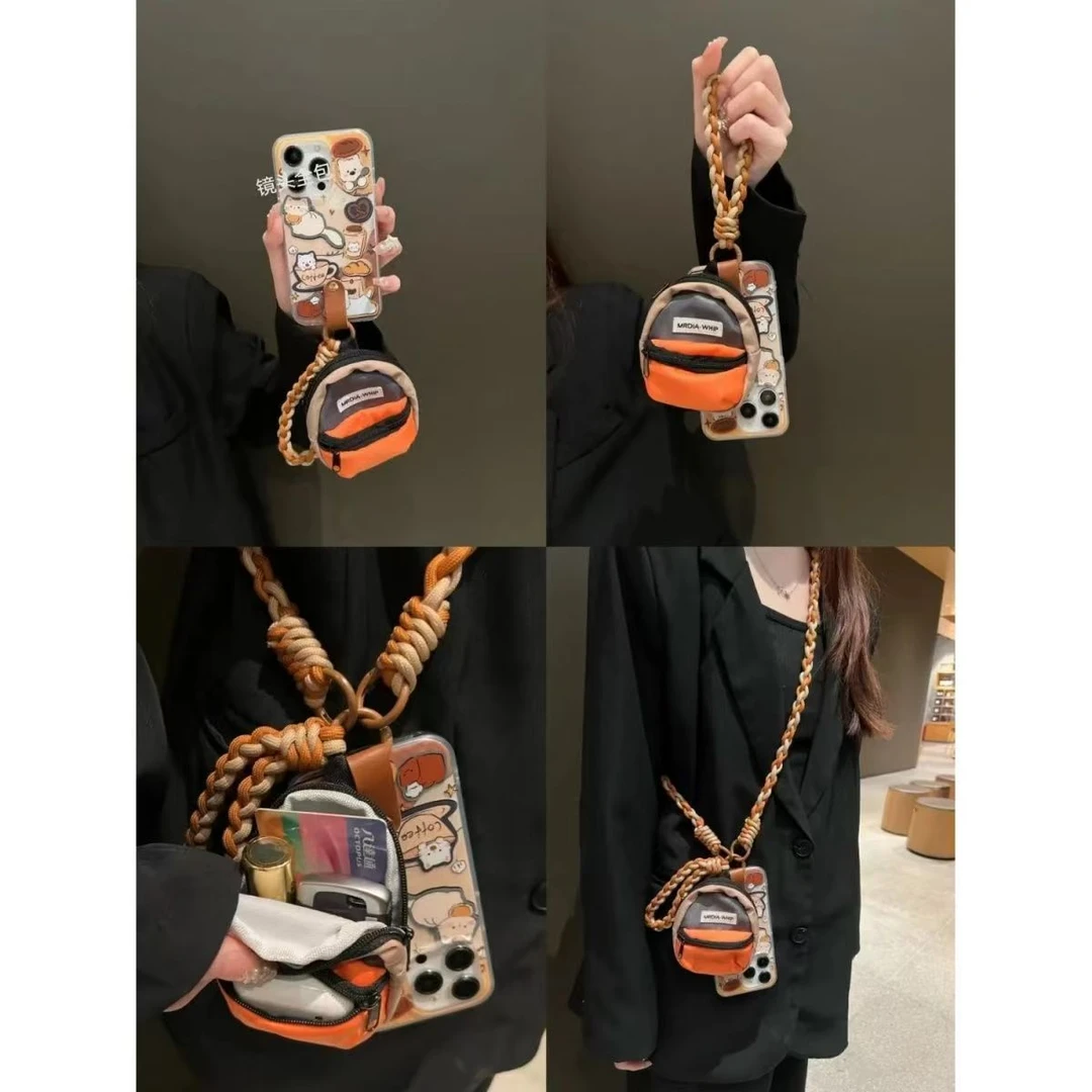 软软小书包潮流多巴胺旅游彩色零钱包斜跨绳包包挂件手机挂绳长款