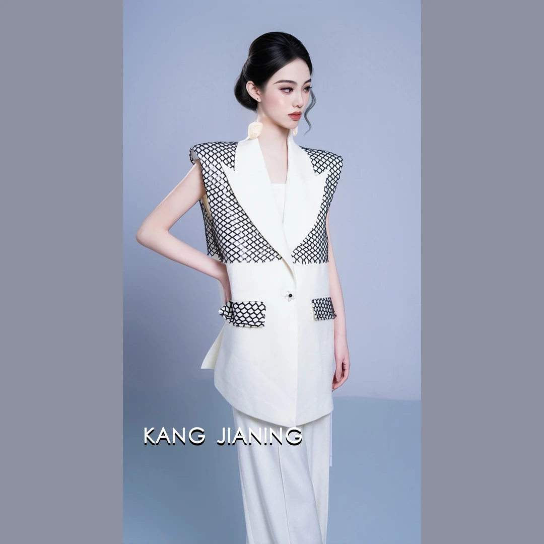 【耀世专享】2025高定网格拼接阔版马甲KC25S342