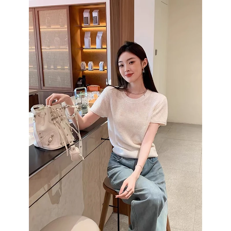 【白色】3139超柔软新款高品质圆领针织上衣