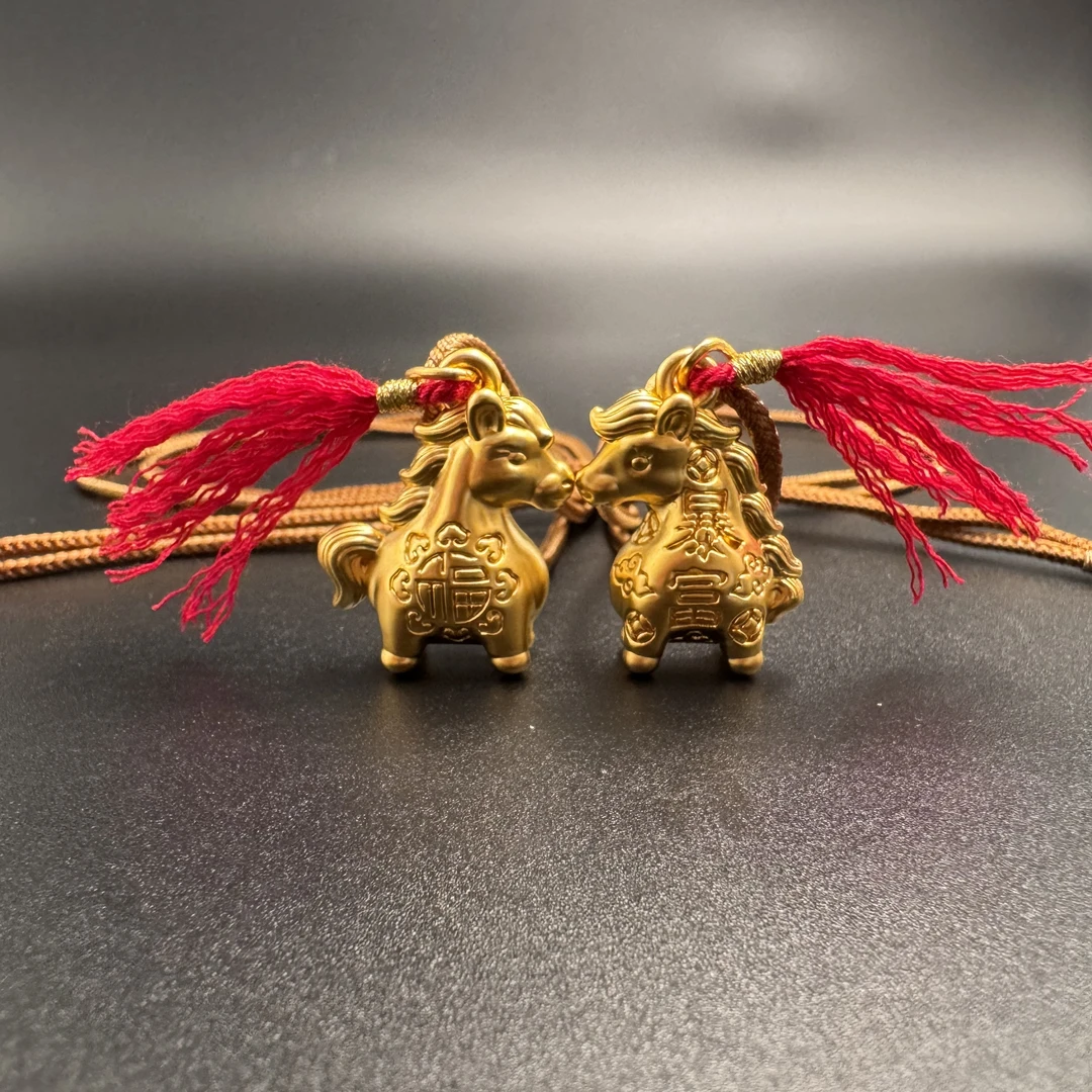 足金999  黄金古法 马上有福 暴富手工编织绳吊坠（多样性发一）