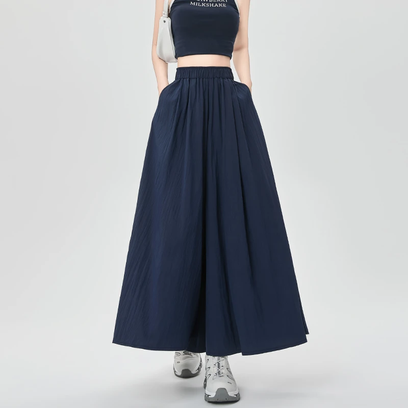 藏青山本裙裤女2025夏季高腰薄款显瘦松紧腰直筒宽松拖地休闲裤