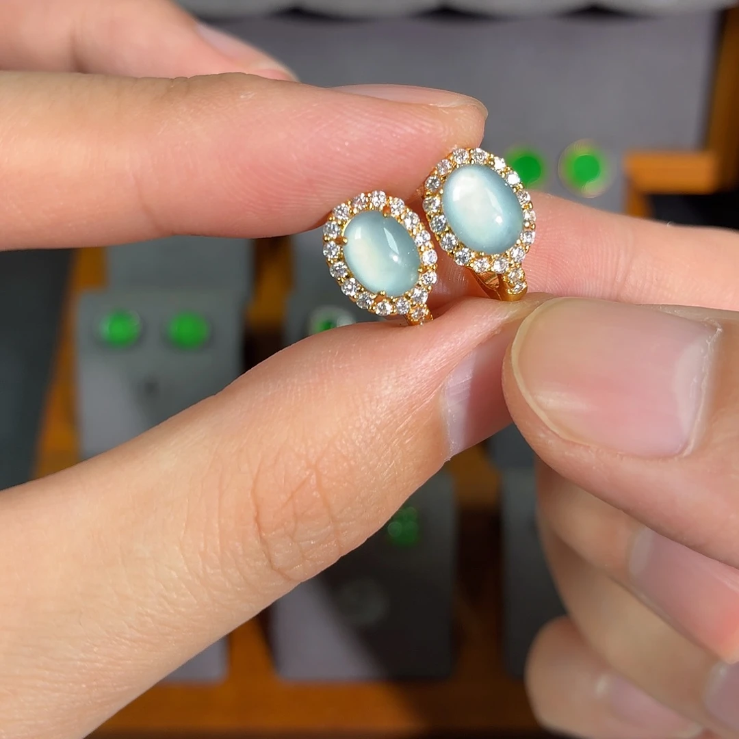 银S925镶嵌翡翠耳饰