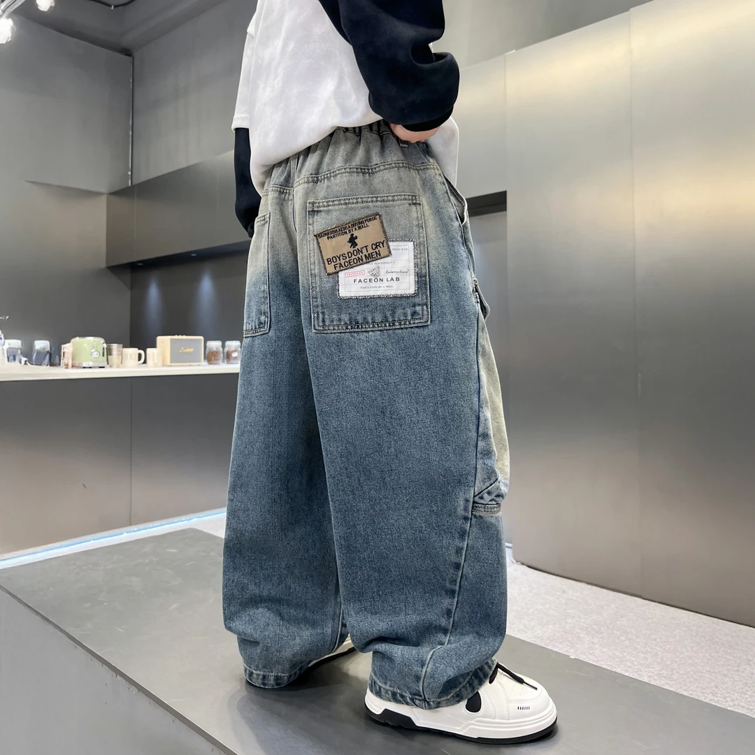 男童直筒牛仔裤秋季2025新款儿童裤子春秋款男孩工装长裤宽松酷帅