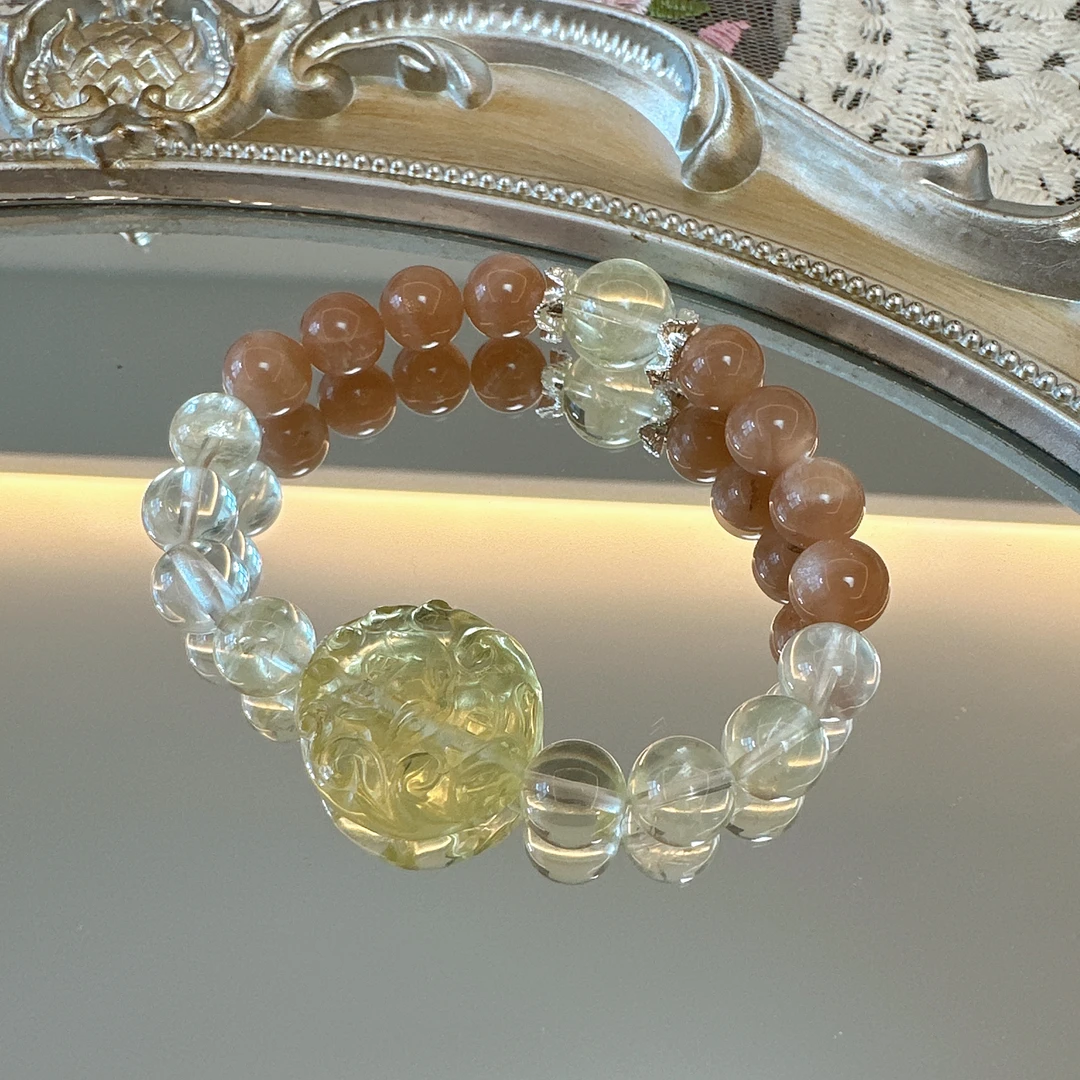 《仙人醉》柠檬黄水晶搭配太阳石手串1298 颜色微差 多样性发一