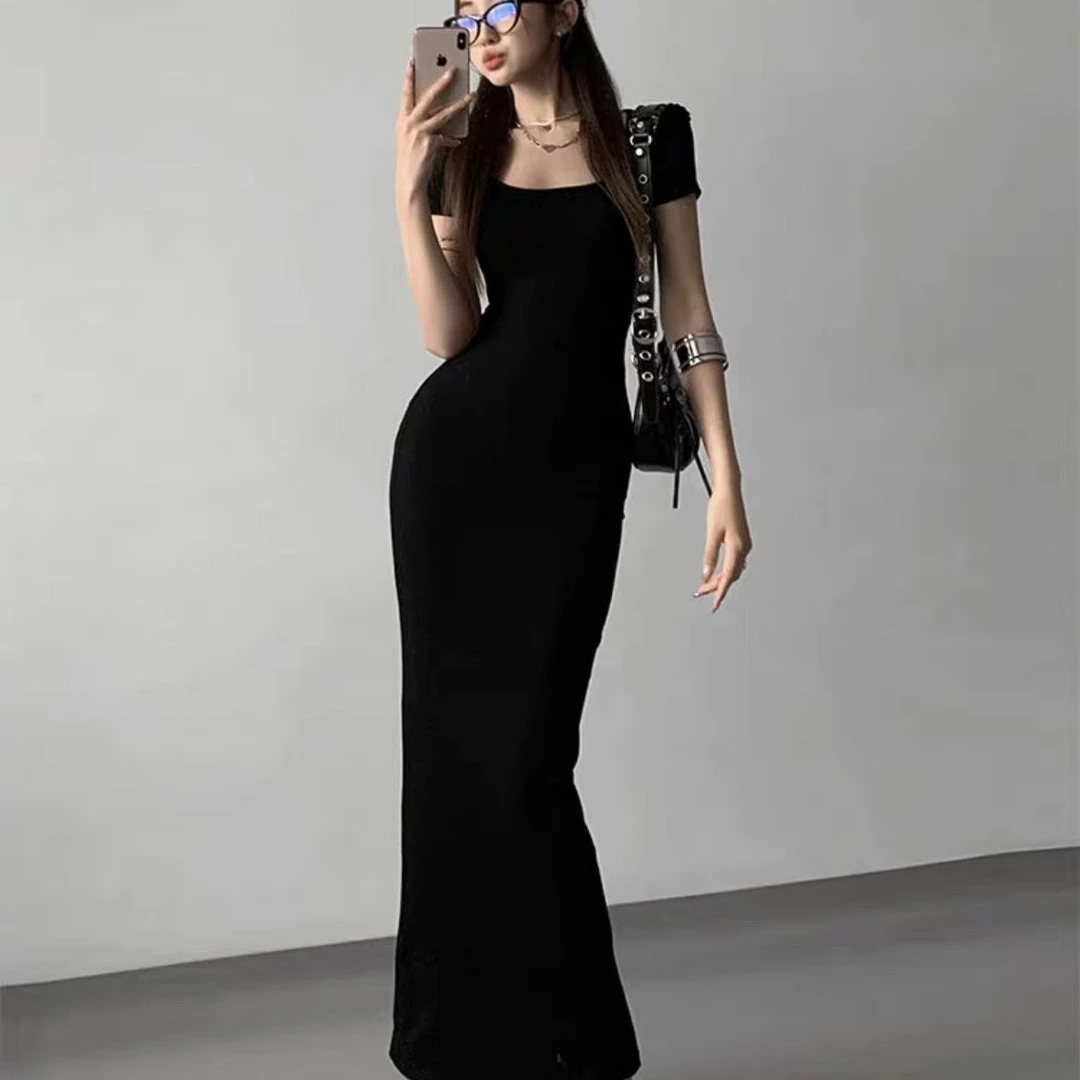 显身材连衣裙修身显瘦包臀御姐风短袖t恤简约裙法式气质时尚无袖