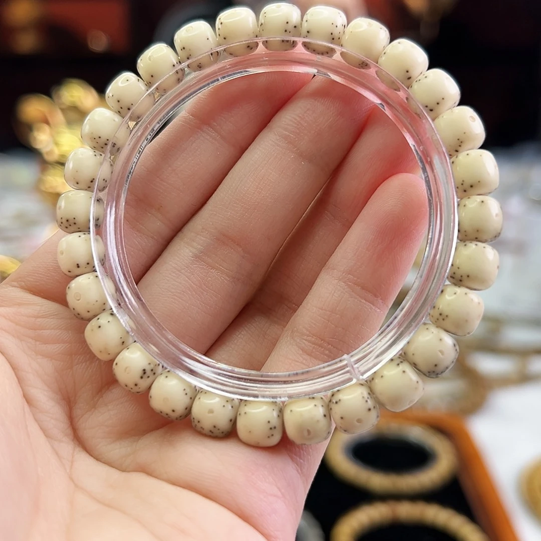 星月菩提手串Fqh8*7玉化骨瓷白 贯穿通体留白 细小散星