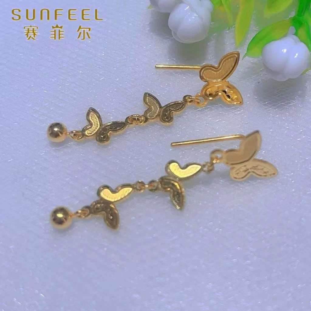 SUNFEEL/赛菲尔黄金足金蝴蝶翩翩黄金耳饰时尚仙女风设计5G精工