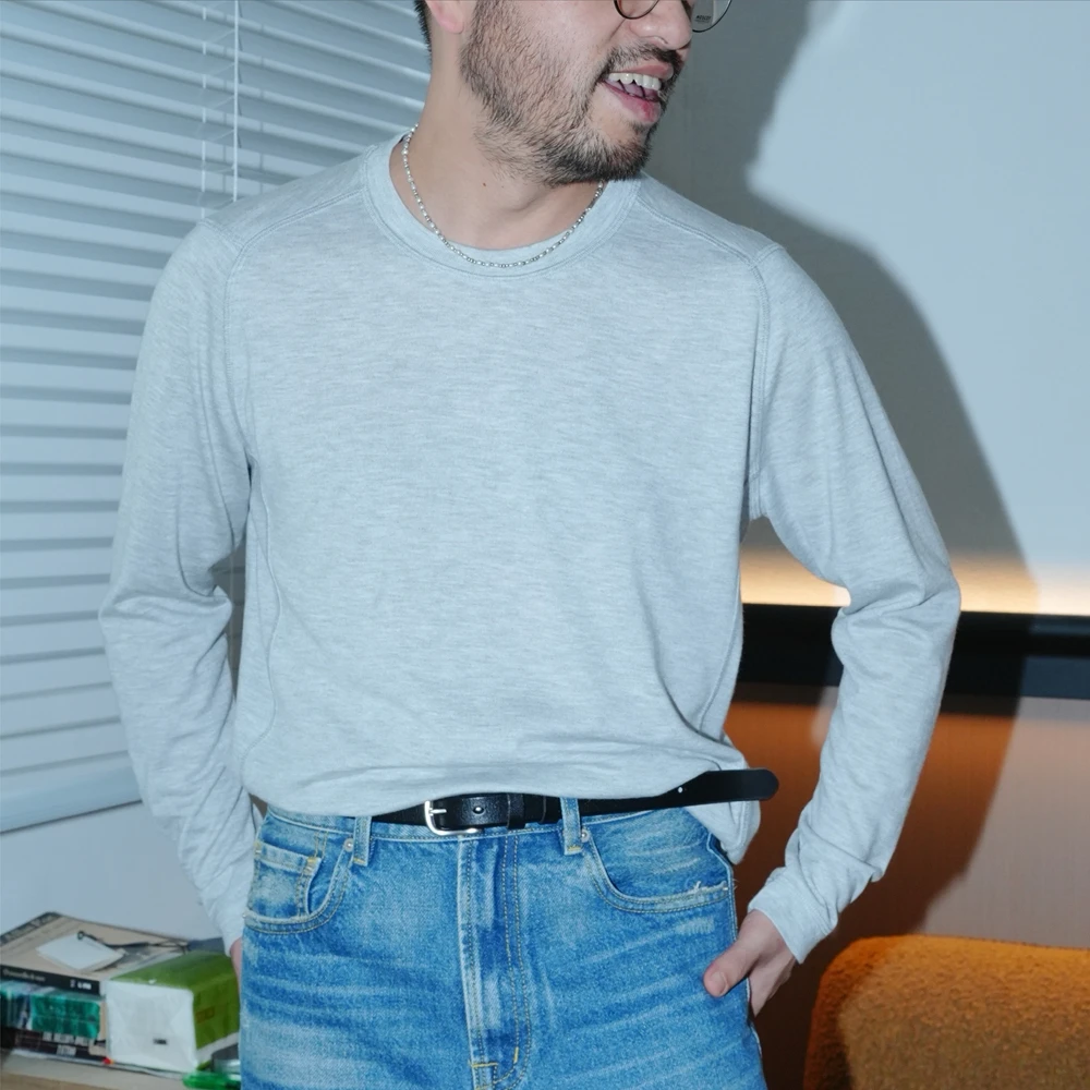 TIAS210G超细支羊毛混纺运动剪裁长袖打底衫T230117【25AW】