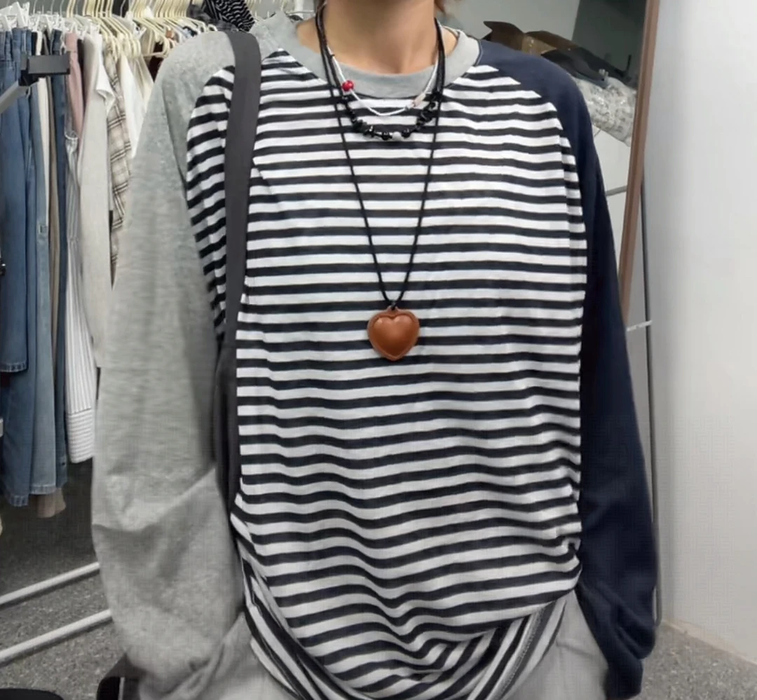 条纹长袖上衣 百搭好看 68左右衣长