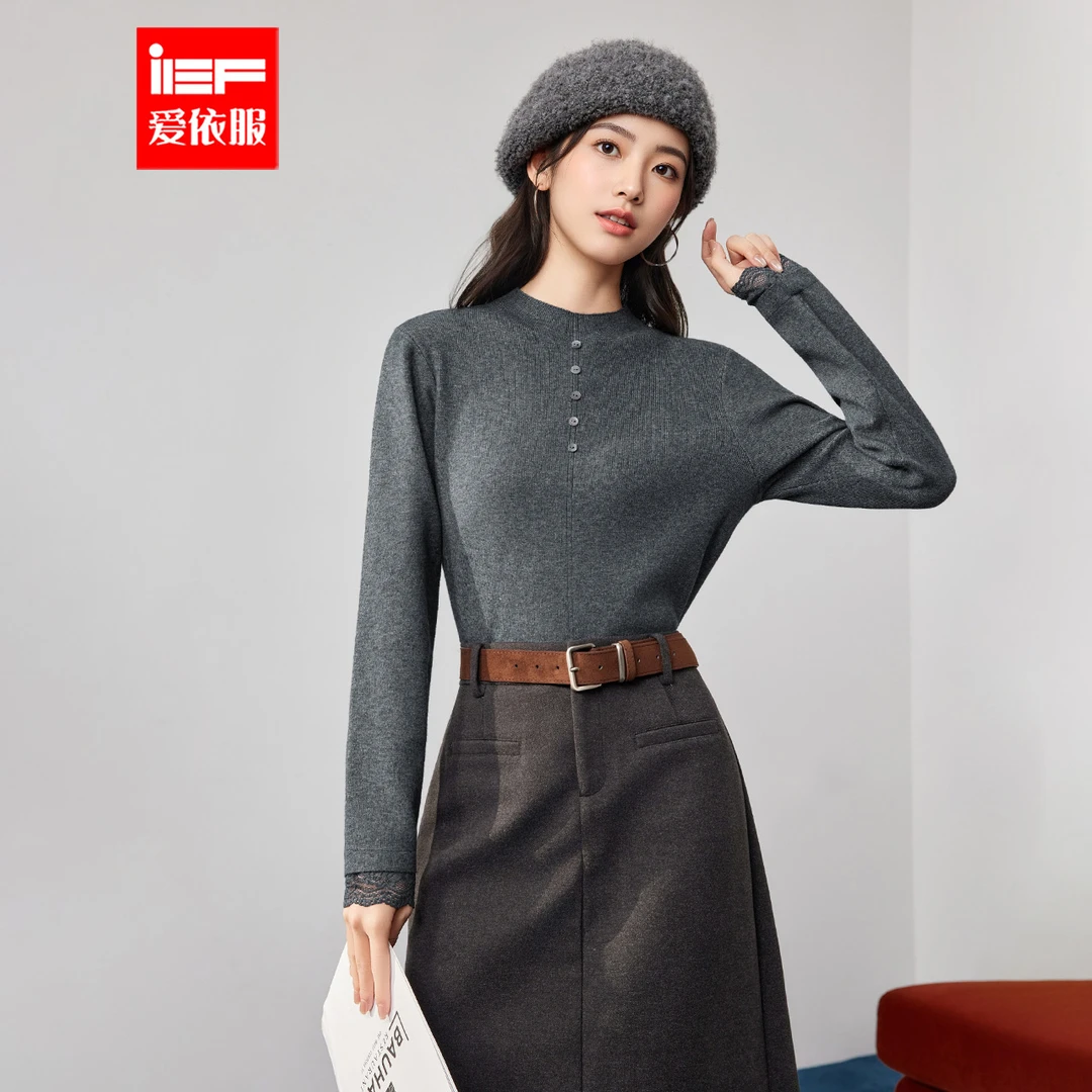 IEF/爱依服上衣2025秋冬季新款韩系简约百搭通勤气质毛织上衣
