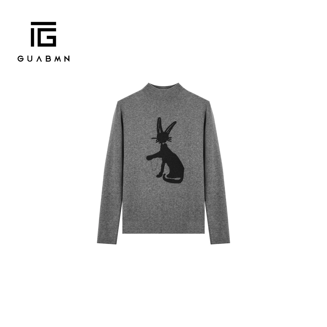 GUABMN2025秋冬新款圆领卡通猫咪刺绣百搭长袖时尚毛衣5966