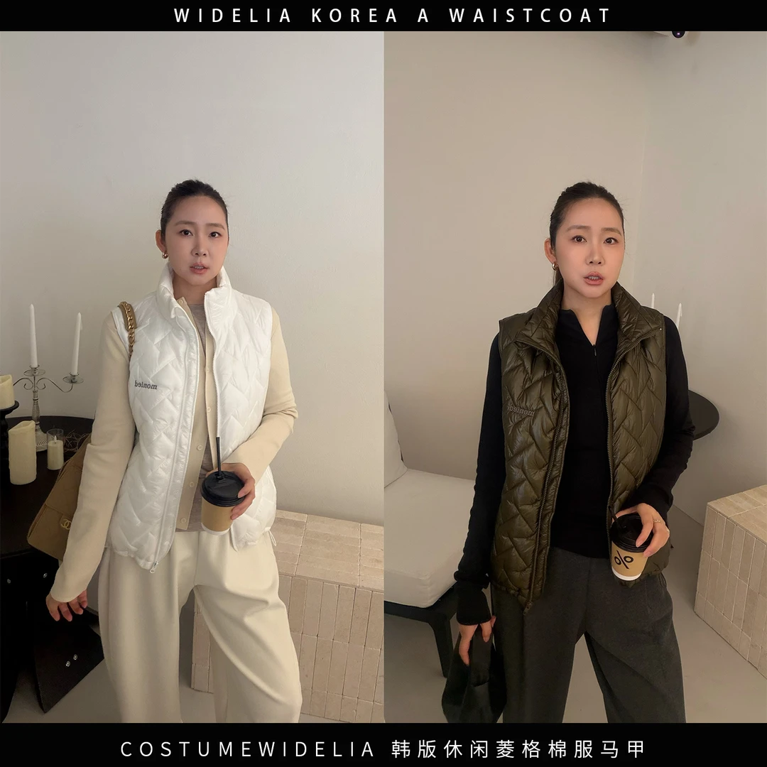 widelia秋冬8288保暖夹棉马甲背心菱格缝无袖加厚立领马夹外套