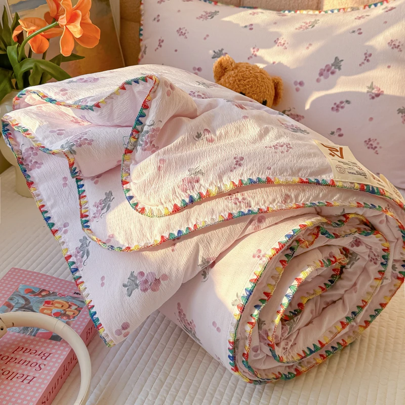夏季2025新款碎花贝壳边可机洗双层纱空调被非全棉纯棉夏被夏凉被