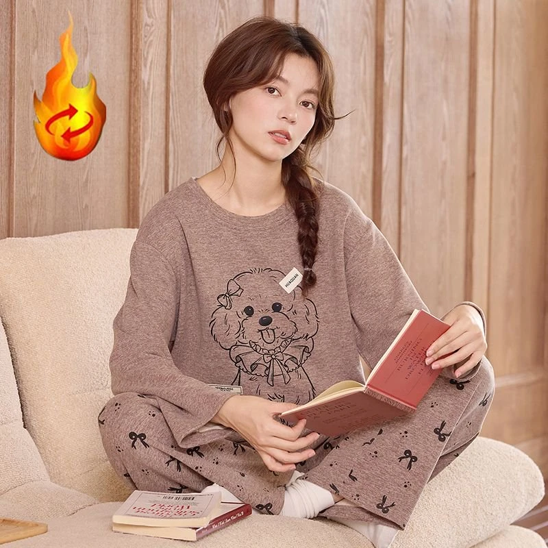 6309羊毛绒睡衣家居服女秋季长袖搭配长裤慵懒休闲宽松居家套装