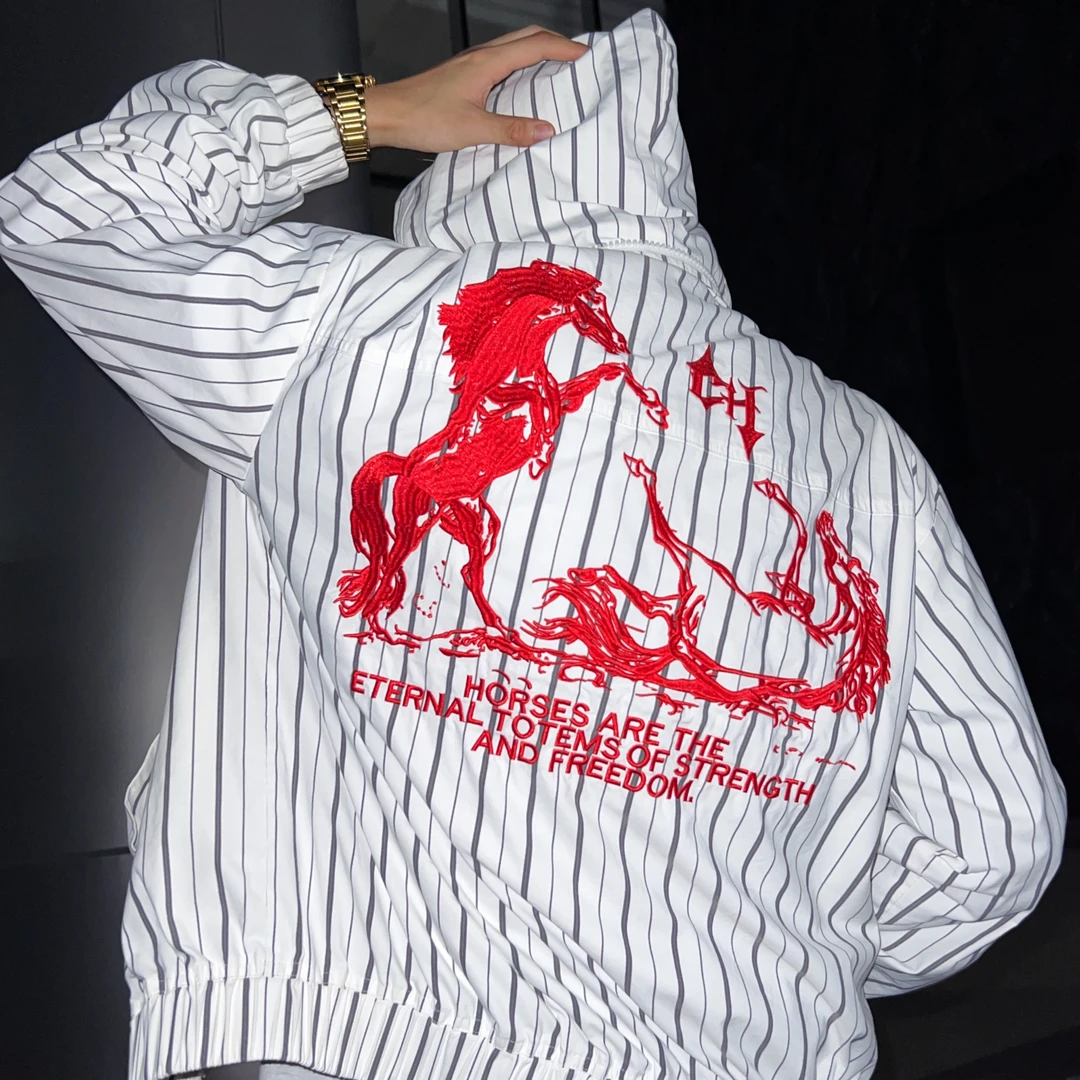 CityHallucination2.0〔赤兔〕定制条纹刺绣复古风衣夹克秋冬