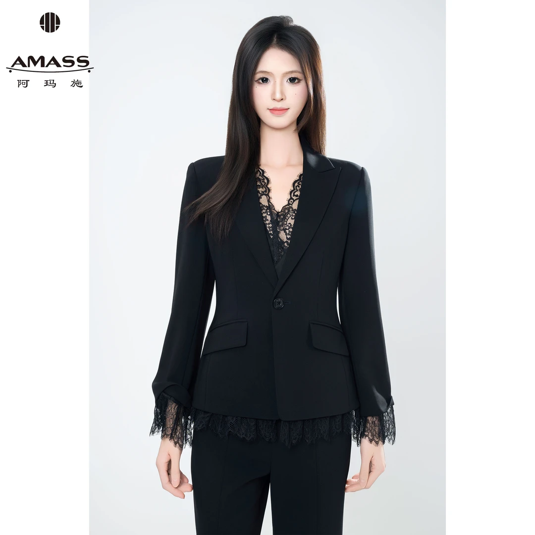 AMASS/阿玛施春夏新款高级感时尚轻职风蕾丝通勤西装外套女540059