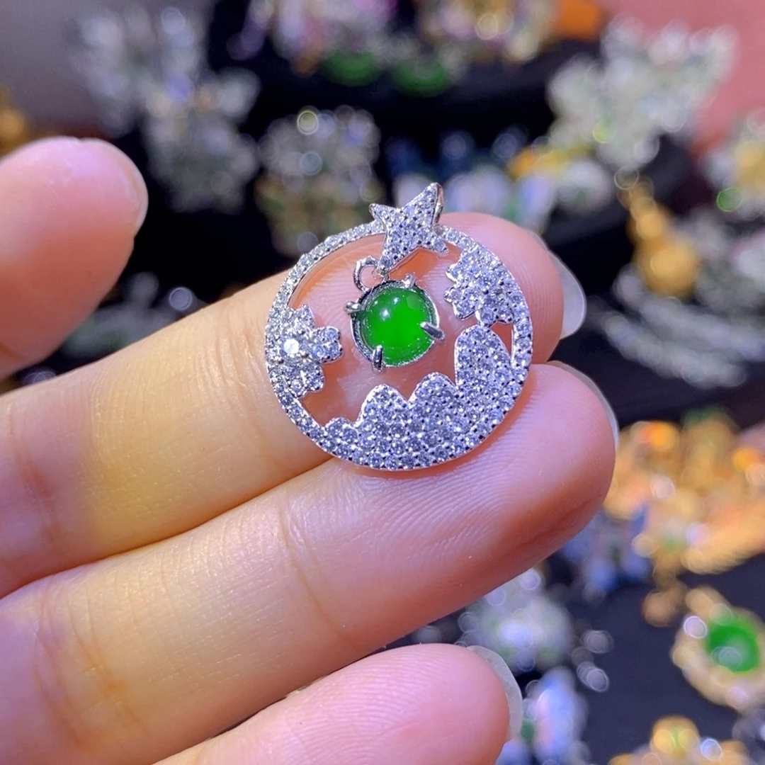 翡翠银S925镶嵌颈饰天然翡翠