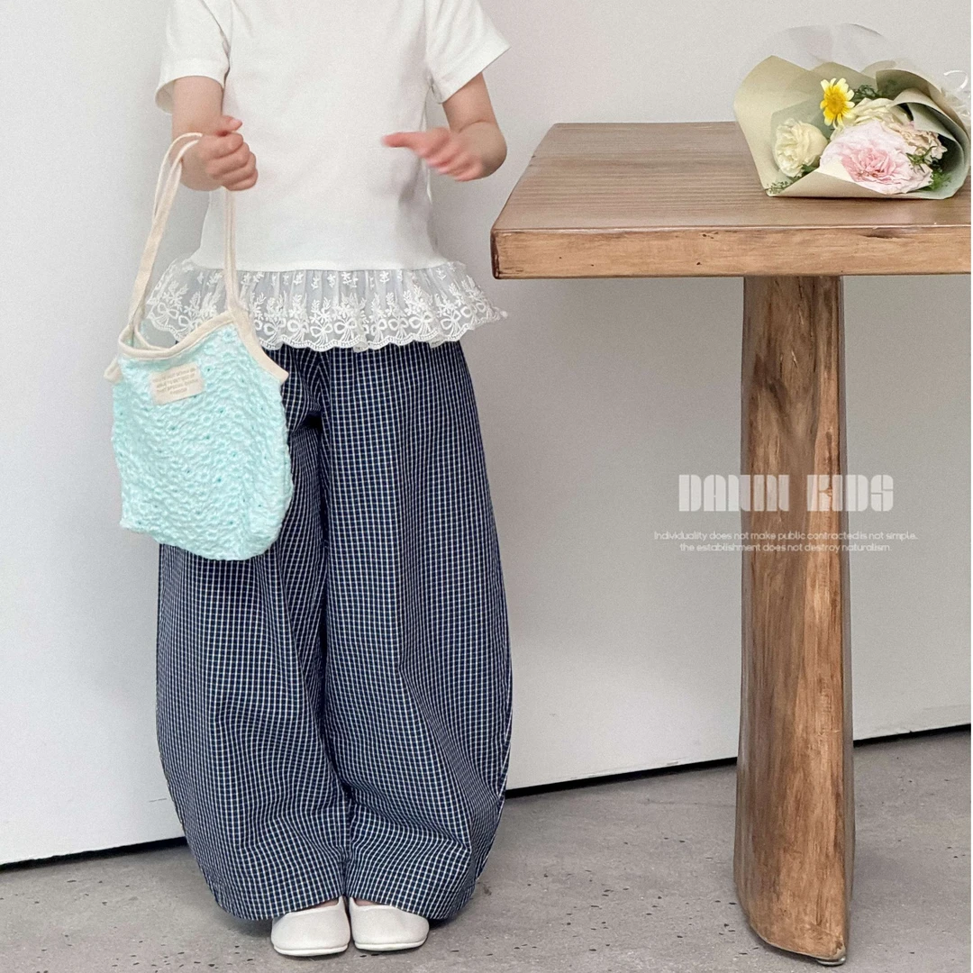 【嗒囜】女童25夏装时尚百搭格子裤设计感长裤儿童松紧腰洋气休闲裤