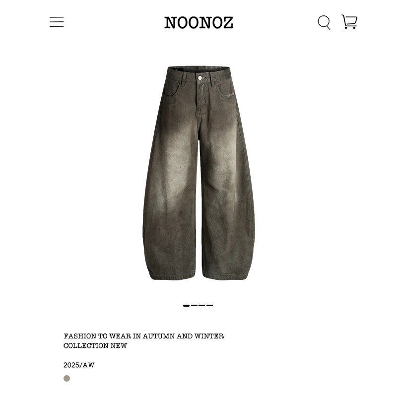 NOONOZ美式复古廓形弯刀牛仔裤男水洗做旧直筒裤子潮牌休闲阔腿裤