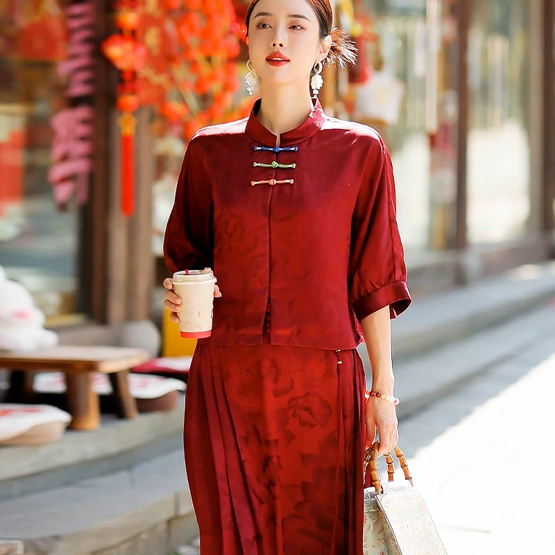 复古日记“乌木”真两件！60mm重缎香云纱提花中式套装解锁多钟搭配