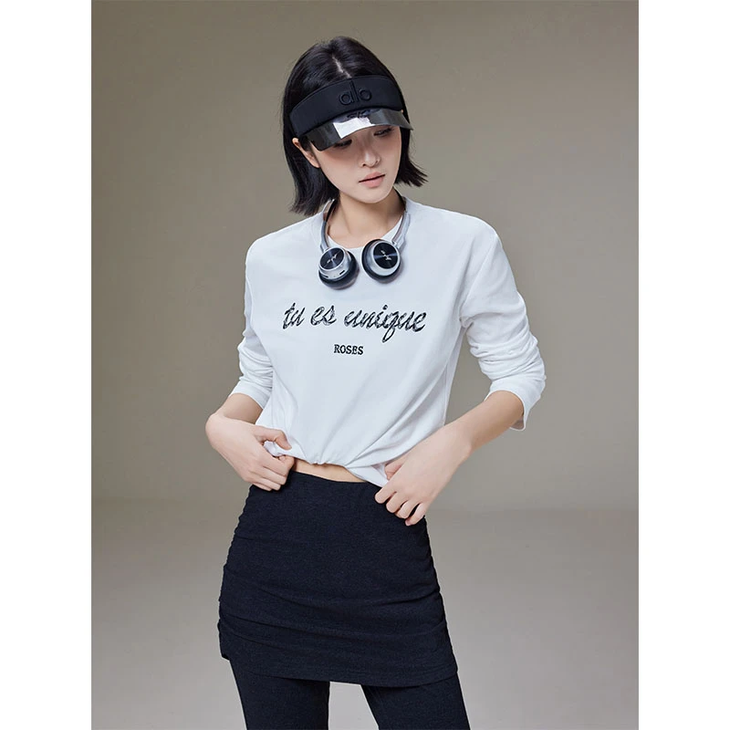 A美洋MEIYANG情书T恤 宽松简约圆领休闲百搭做旧字母绣花长袖上衣