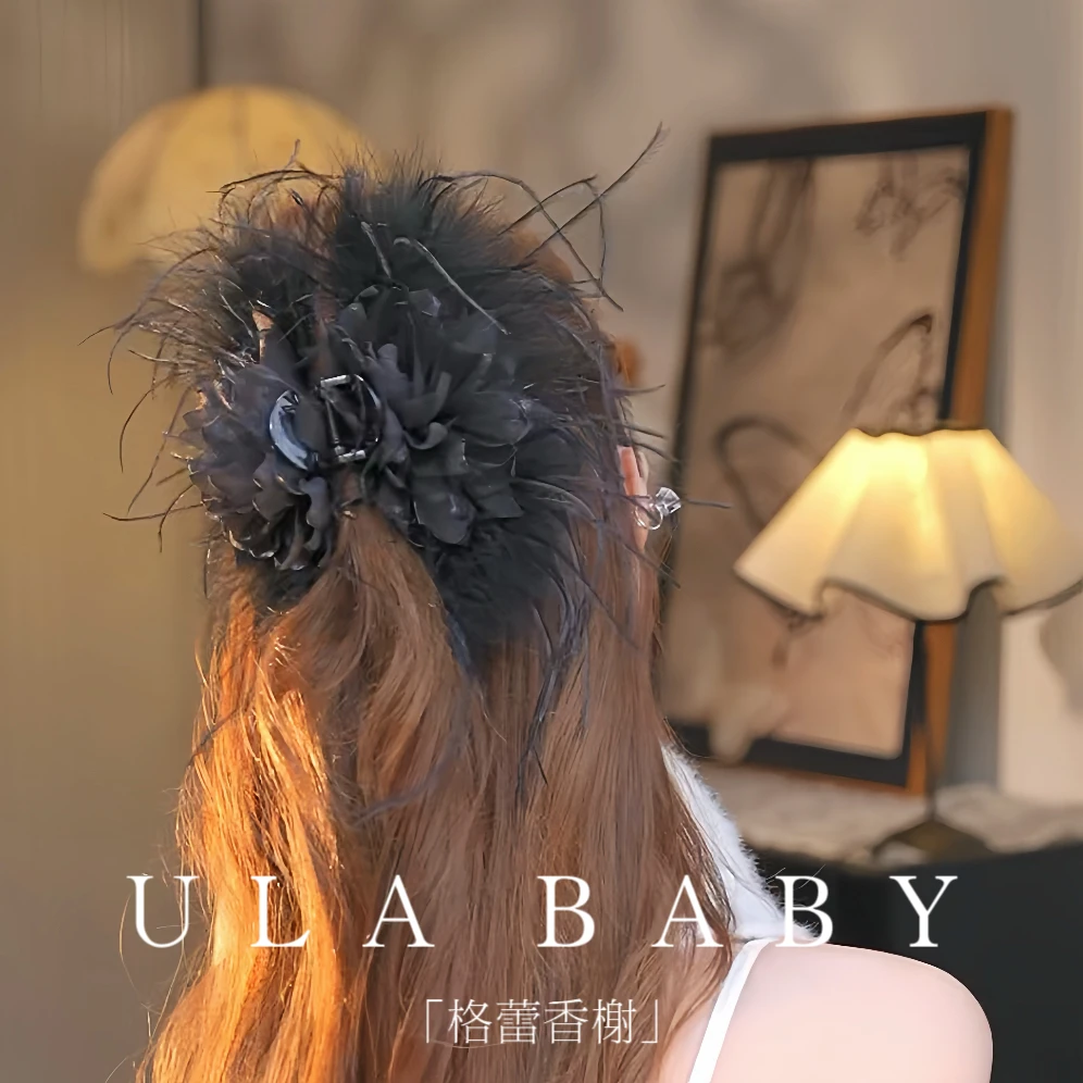 【喜儿ula】10-7-1「格蕾香榭」超仙玫瑰花朵羽毛氛围感抓夹