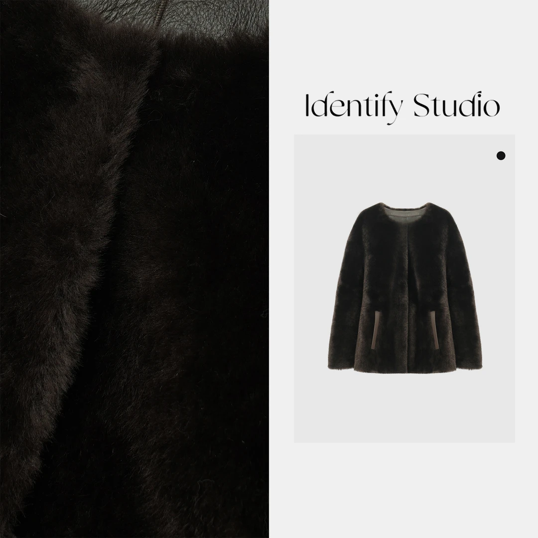 IDENTIFY冬季中长款时尚细腰纯羊毛皮气质长外套25AWG121332