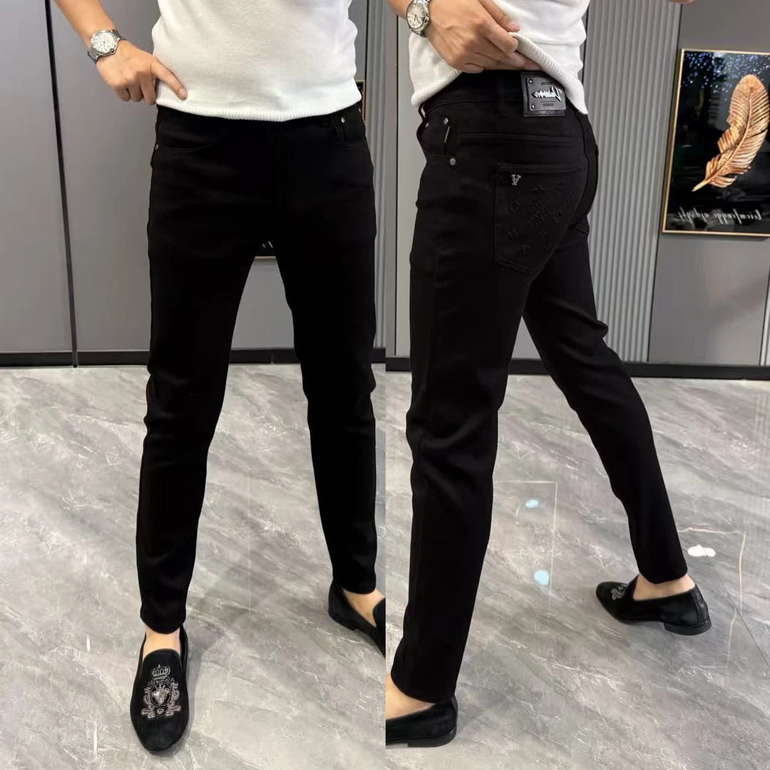 裤子男韩版牛仔裤男款秋冬新款黑色小脚裤时尚裤兜男士秋冬九分裤