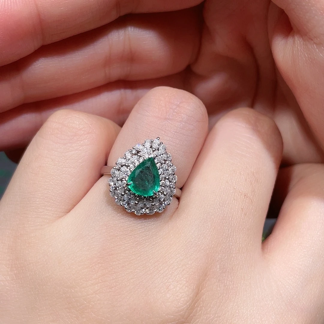 祖母绿戒指银S925镀金镶嵌1.12ct赞比亚