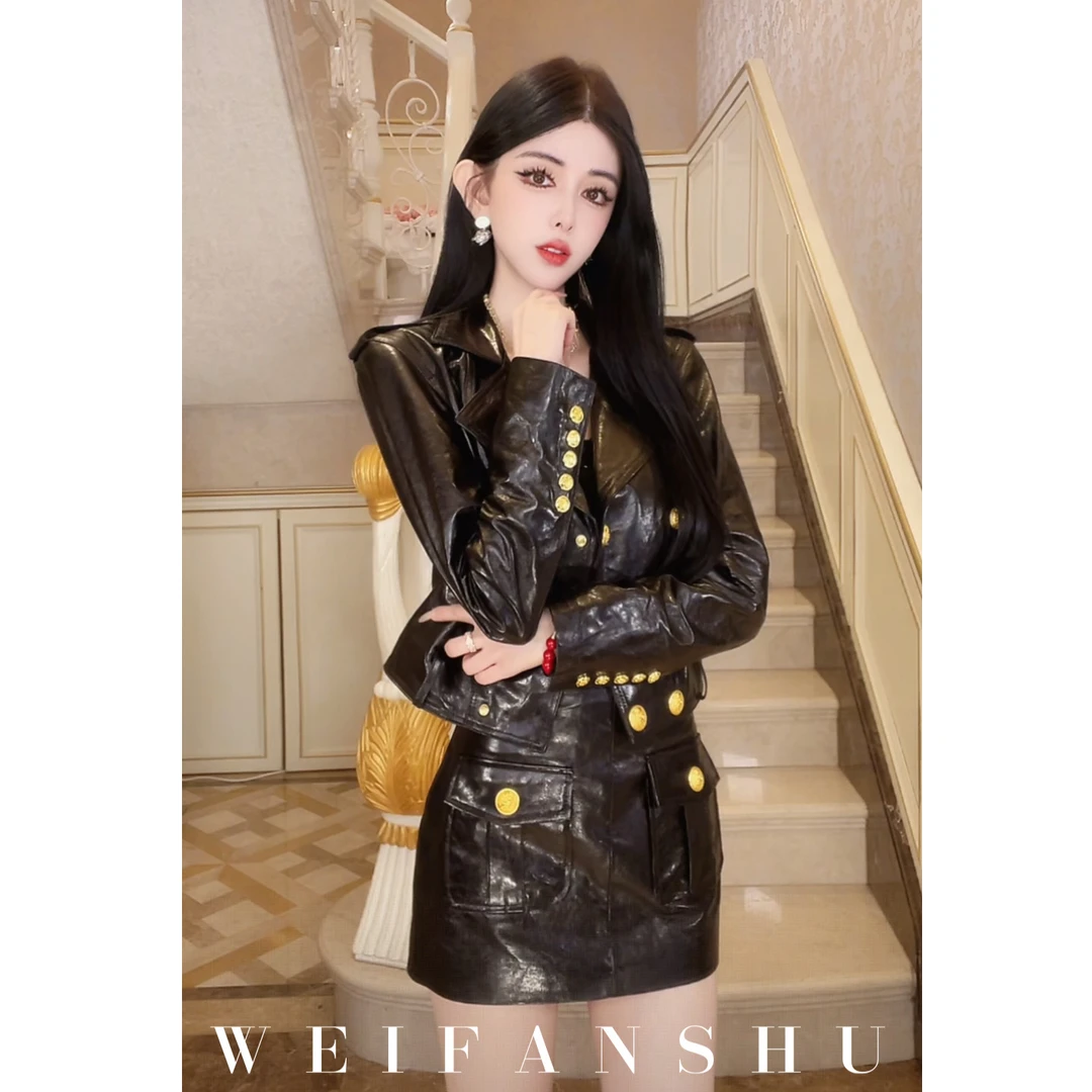 WEIFANSHU/魏凡舒【斩男视觉】秋冬新款高级感羊皮套装&外套&半裙