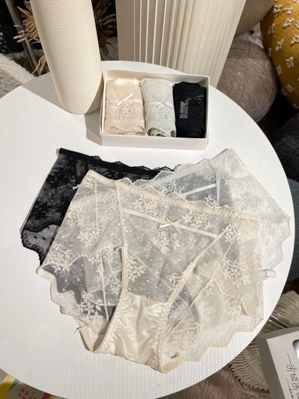 3条装 雪花落 维秘纯欲夏季中腰大包臀女士蕾丝内裤