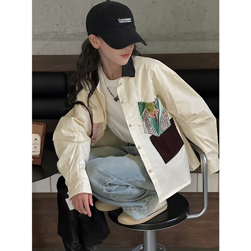 K27100暗纹提花女童衬衫2025新款春装儿童外套女大童春秋时尚上衣