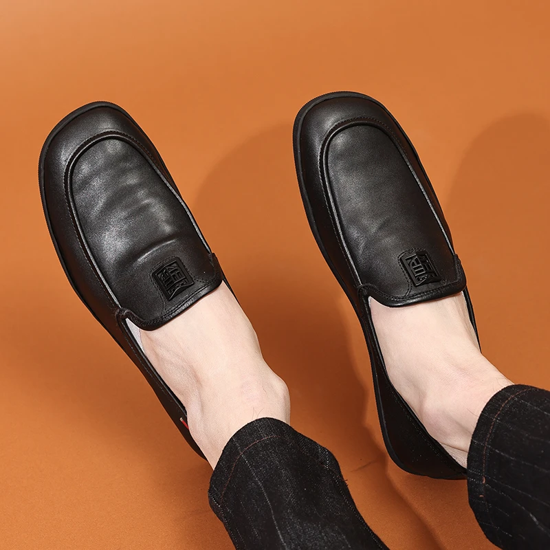 2025夏季新款豆豆鞋真皮透气软皮软底乐福鞋百搭懒人鞋单鞋男鞋