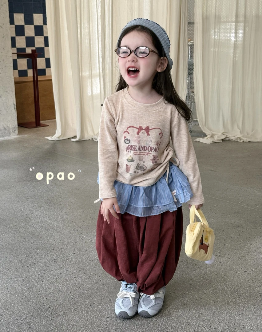 Opao 女童套装2025秋款卡通收腰抽绳T恤8800+红色灯笼裤8826