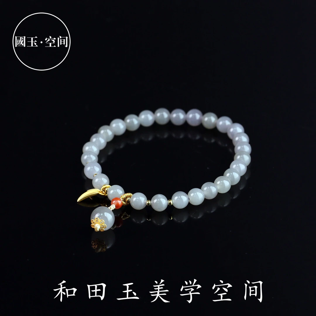 国玉天工天然和田玉烟紫diy设计款6mm珠串（烟紫款）