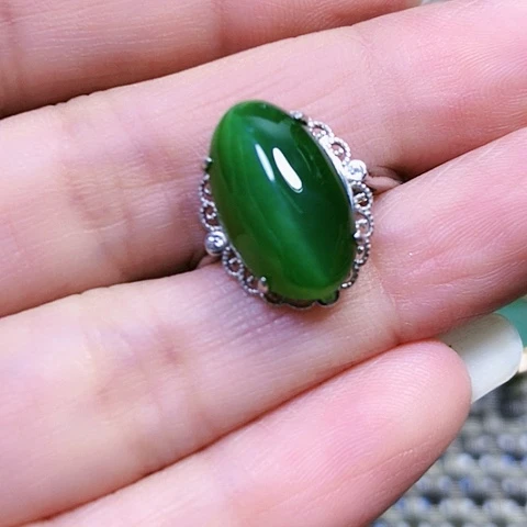 和田玉银S925镶嵌戒指