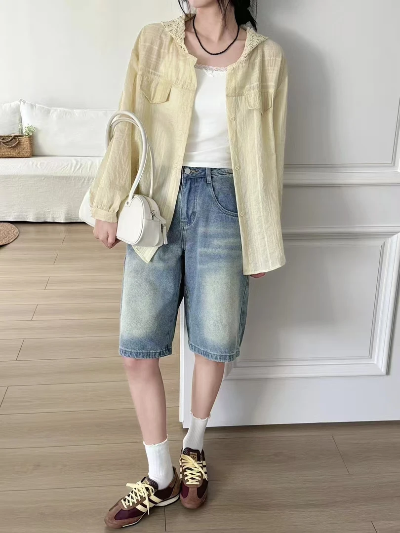 门店款法式蕾丝连帽钩花防晒衬衫女2025夏季新款韩版宽松上衣外套