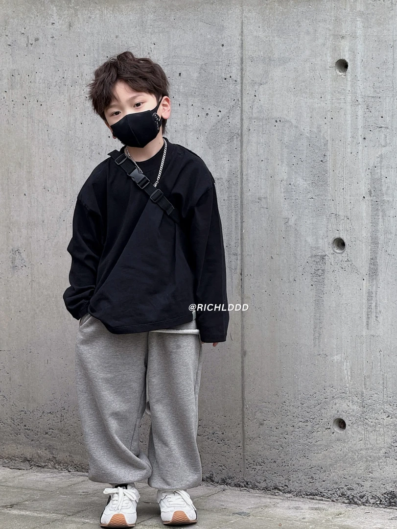 No退no换·【卤蛋童装】高定双领口240g双纱 定制黑t恤男女童