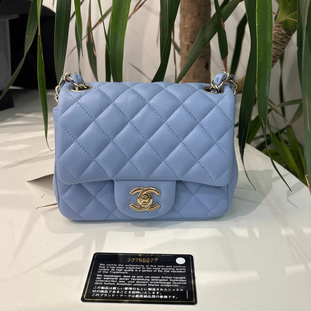 95新 Chanel/香奈儿  蓝色羊皮方胖子95893437