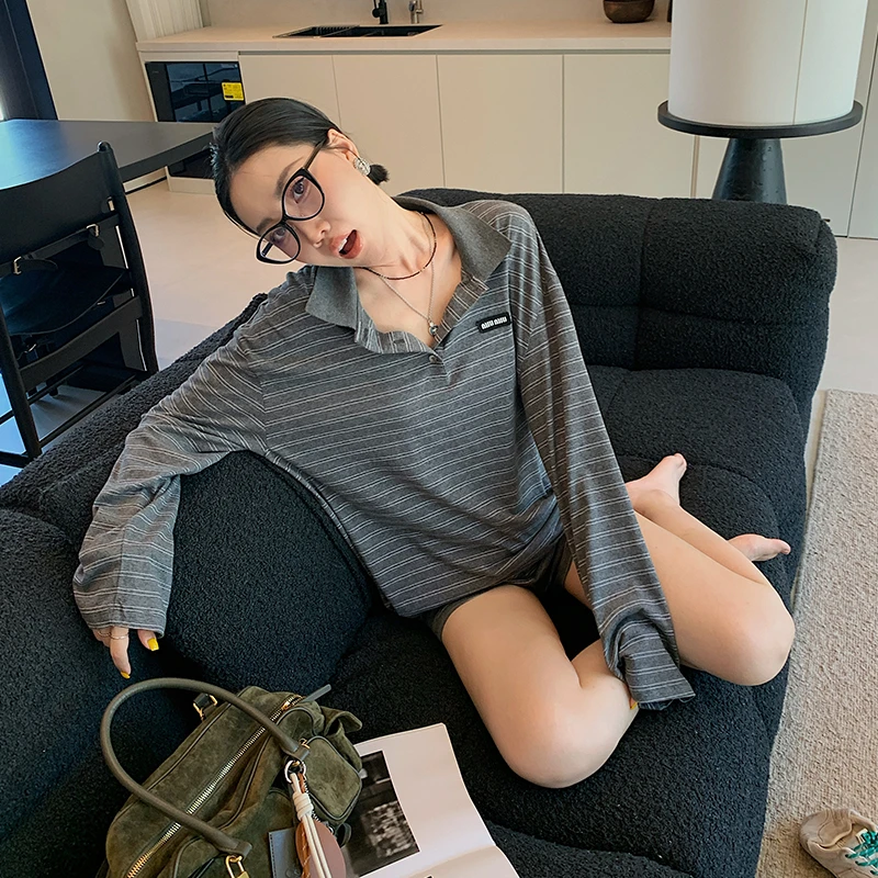 十三粥私服 miu系航海 100棉慵懒宽松遮肉显瘦休闲长袖套装ST0164