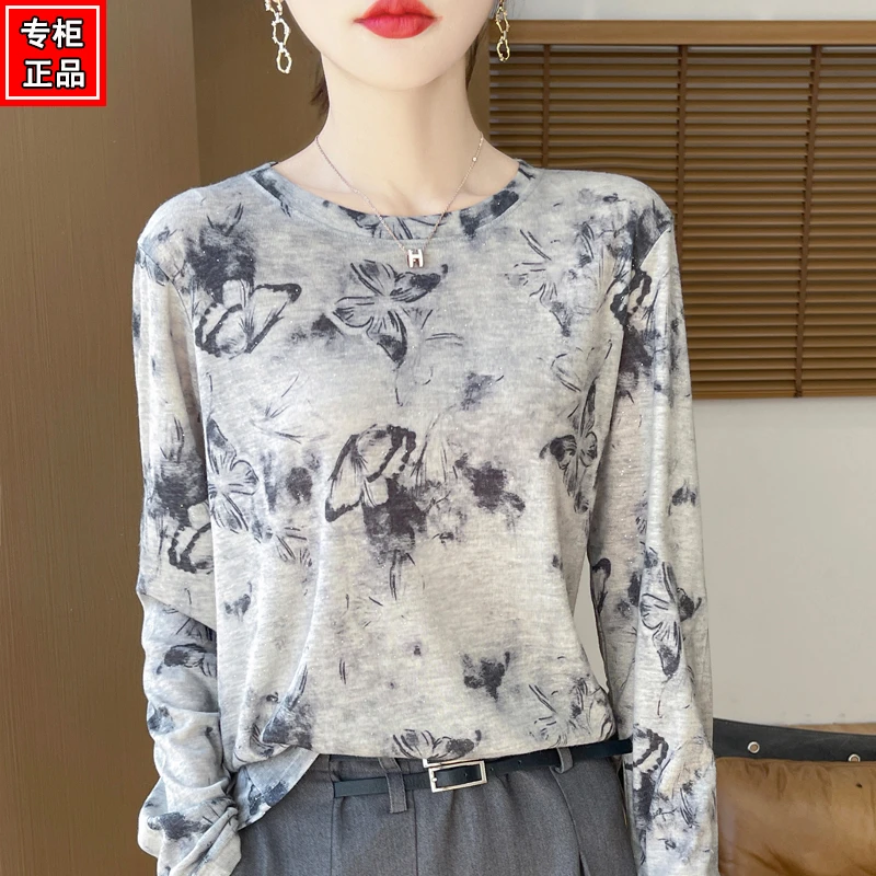 哥弟阿玛施正品2025春夏新款女士打底衫时尚百搭长袖上衣圆领内搭