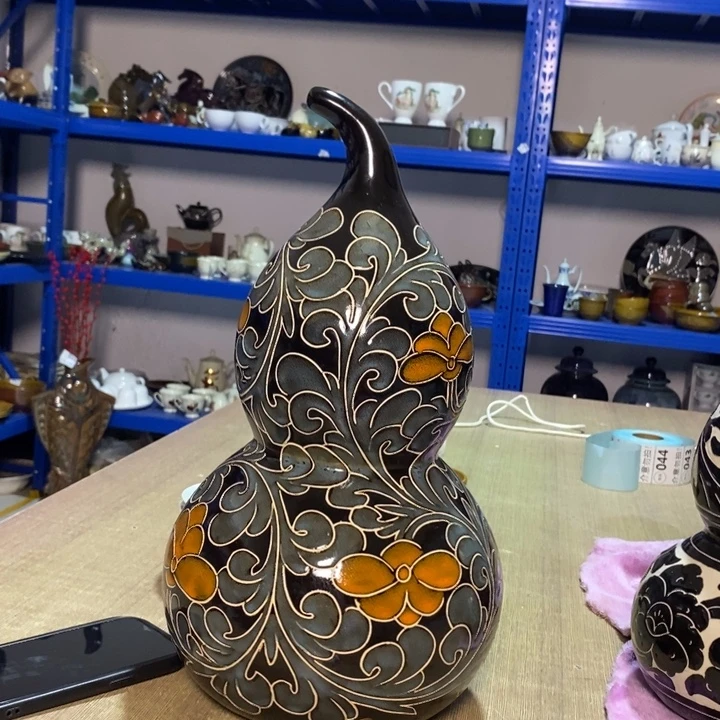 瓷片磁州窑黑刻填彩葫芦微瑕疵高度38厘米