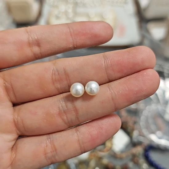 水晶手链未镶嵌7mm无瑕珍珠耳钉