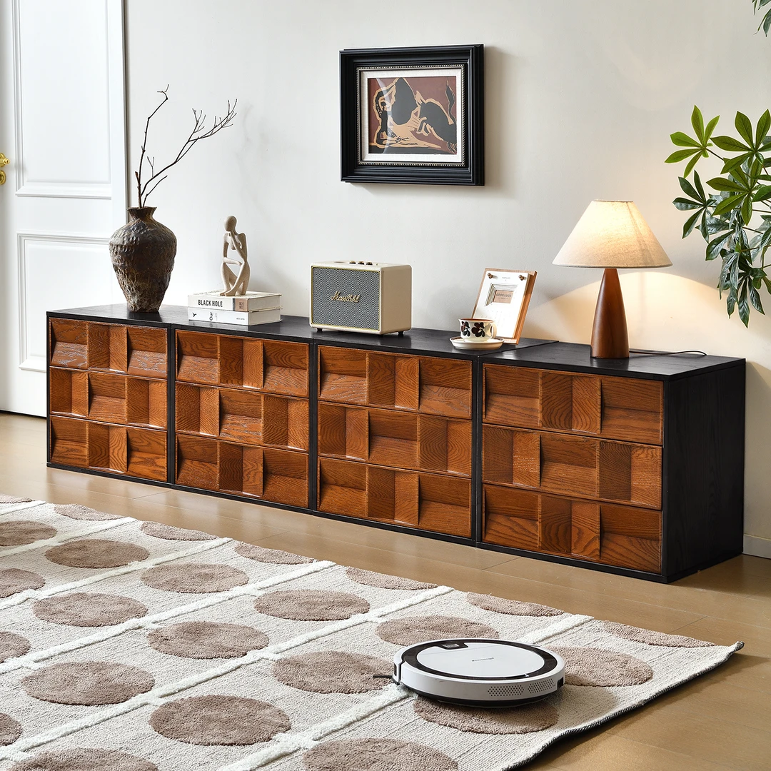 【听音柜】中古风实木斗柜自由组合模块化听音柜复古风客厅储物收纳