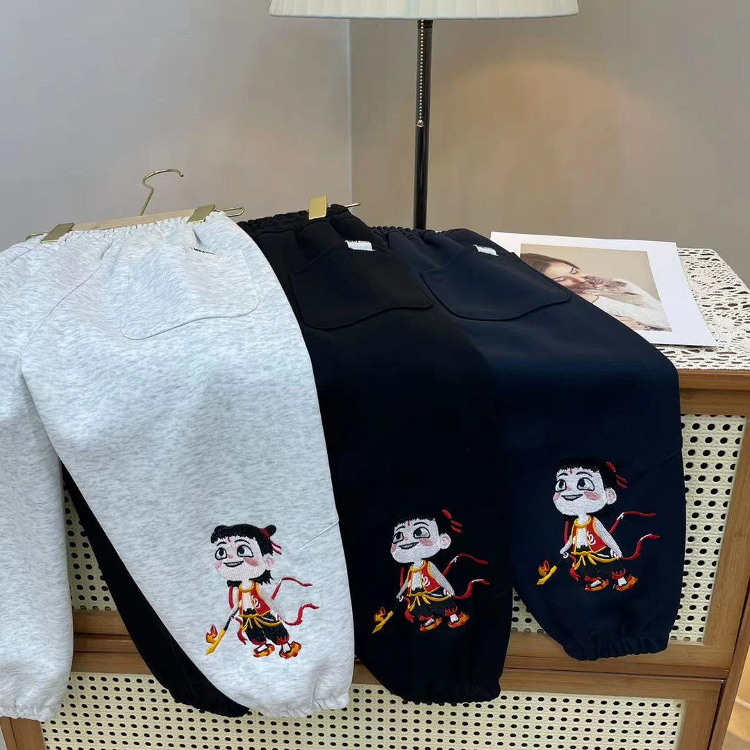 【宽松简约】哪吒25春款男女童弯道宽松裤LenKid- 绣花版